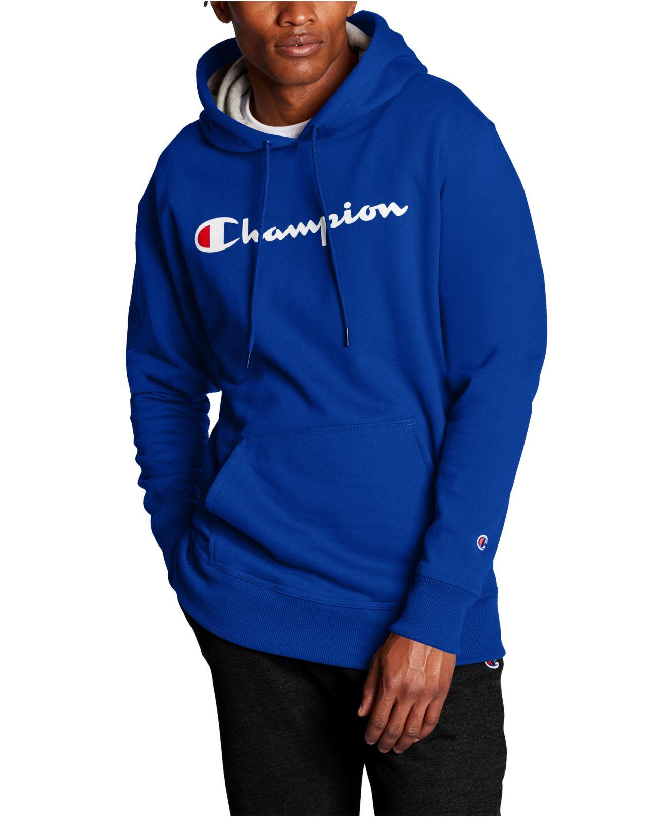 Blue Champion Men's Powerblend  Logo Hooded Pullover Shirt/Top 