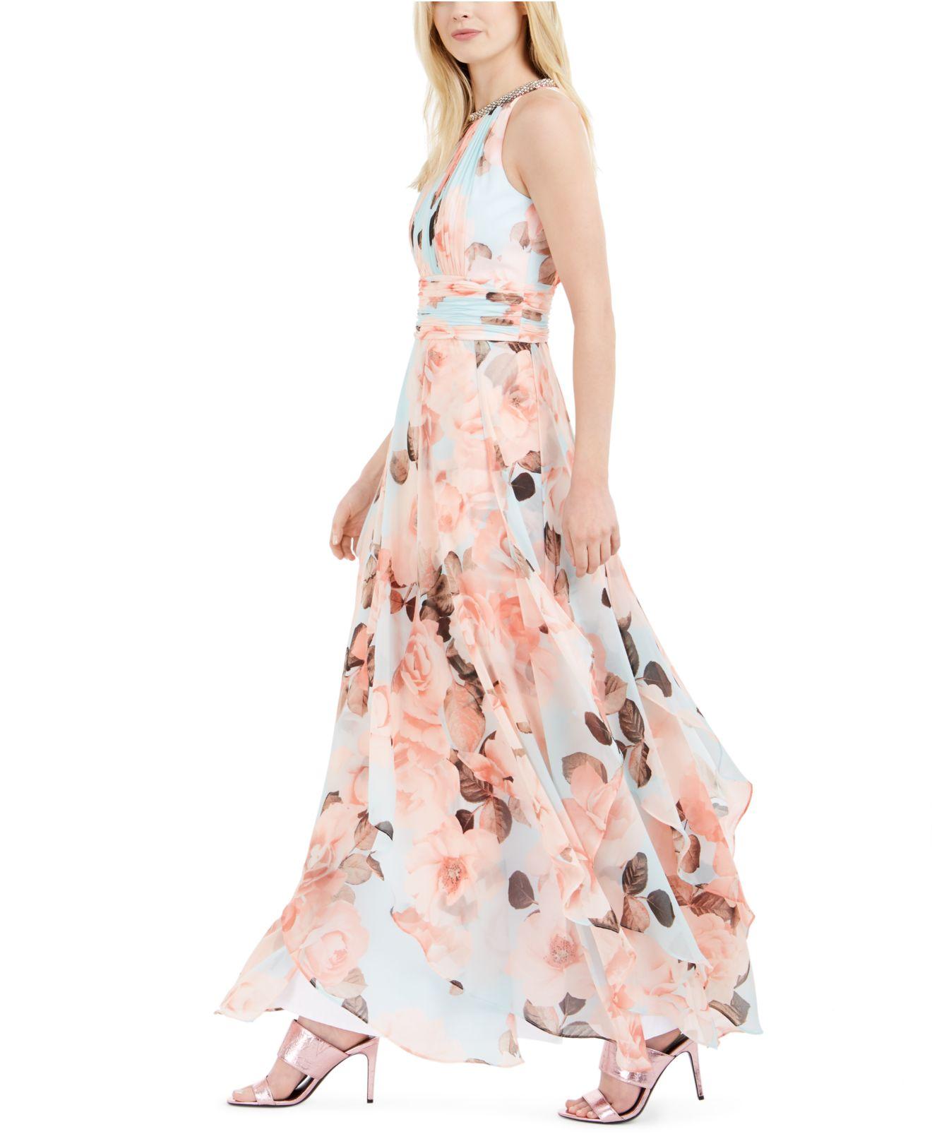 calvin klein floral halter gown