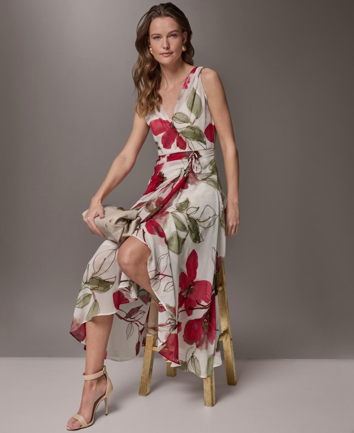 Donna Karan Floral Faux Wrap Midi Dress | Lyst