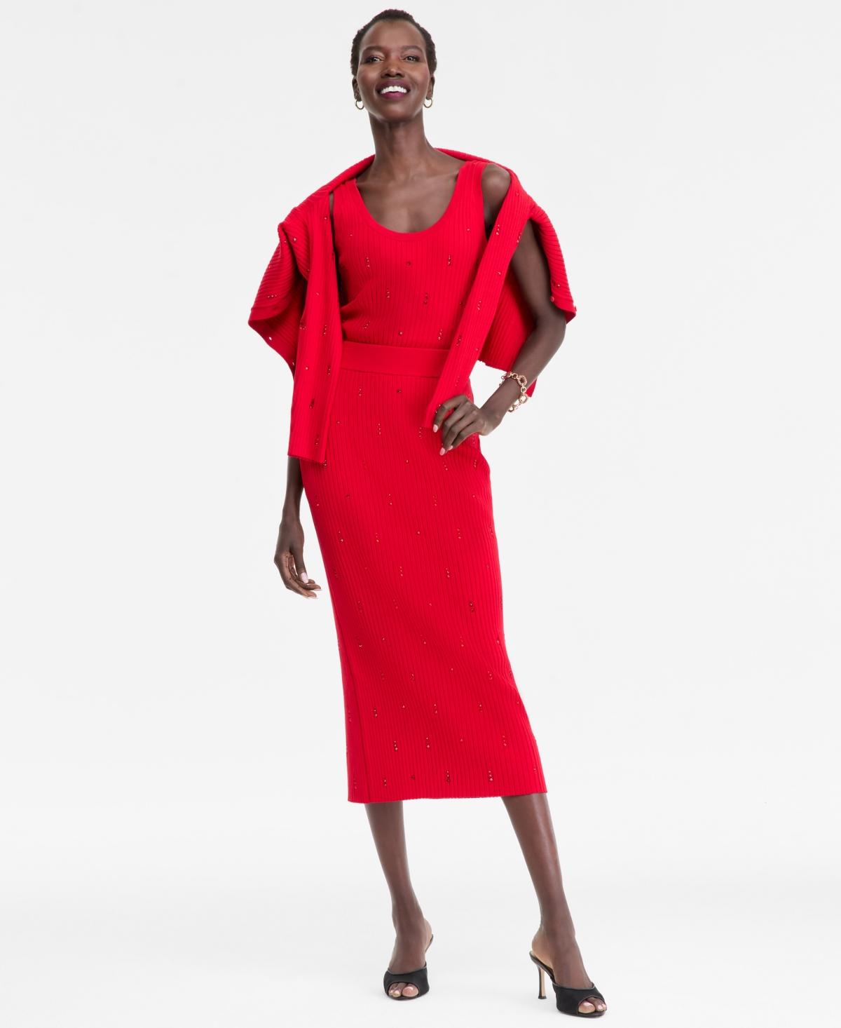 INC International Concepts Embellished Sweater Skirt in Red Lyst