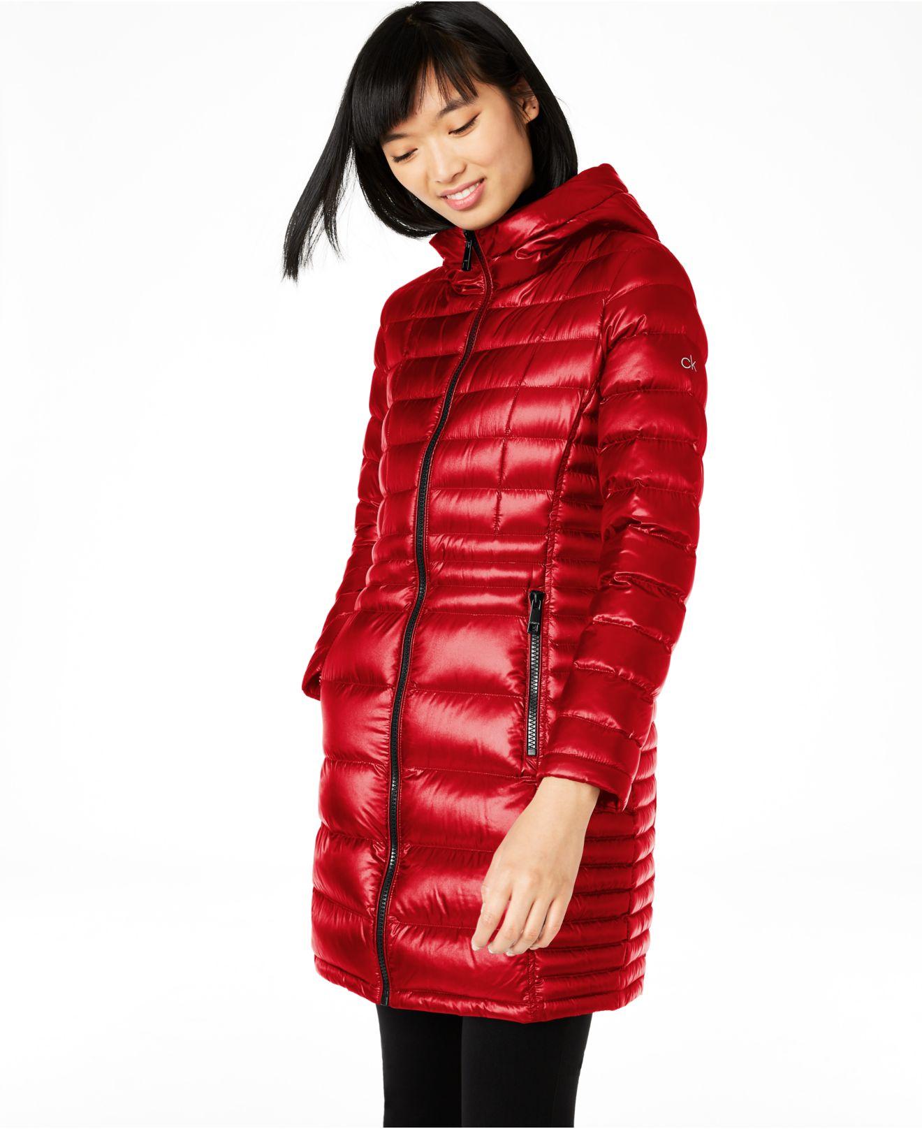 macy's calvin klein hooded puffer coat