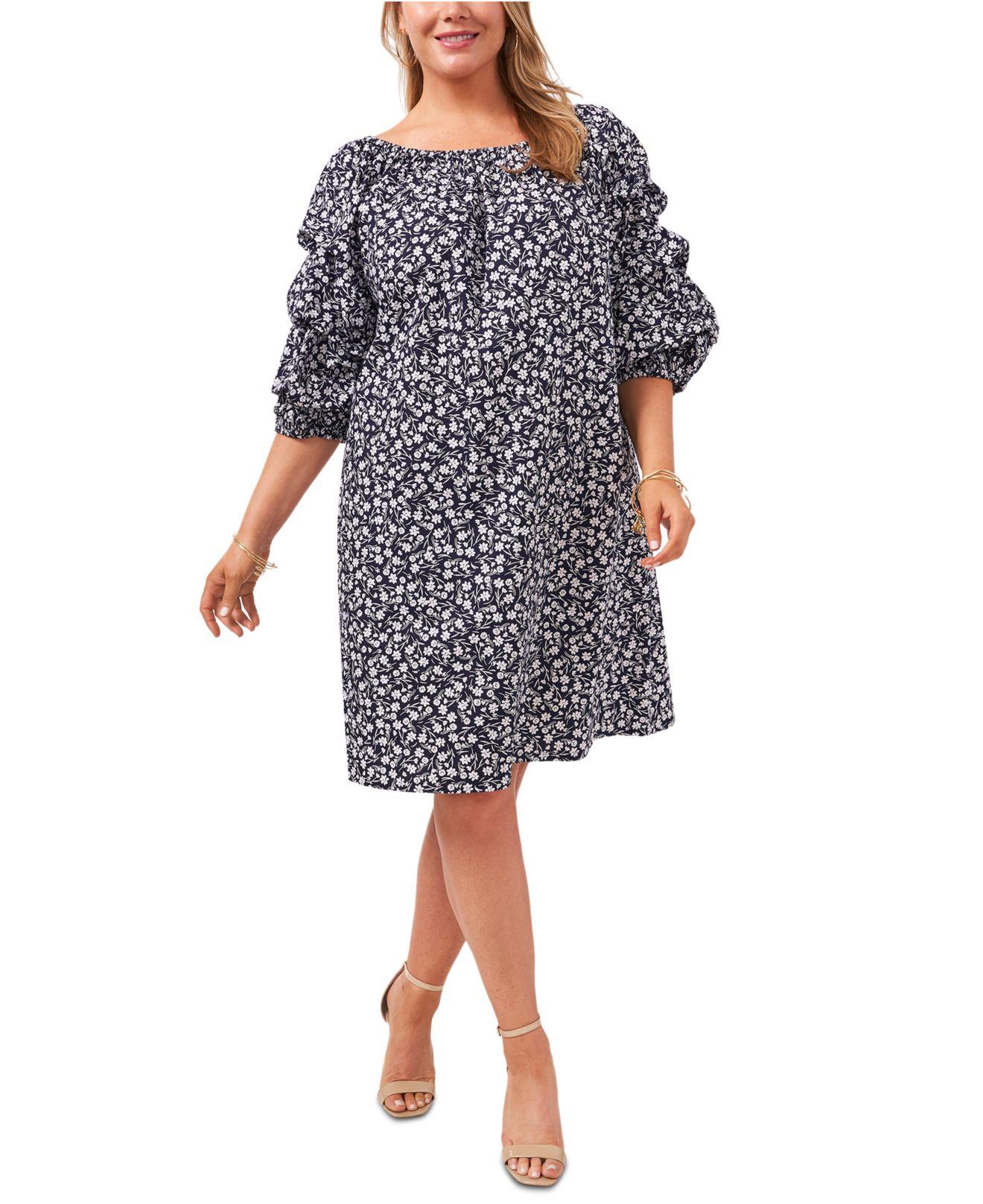 Msk Plus Size Cotton 3/4-sleeve Printed Dress in Blue | Lyst