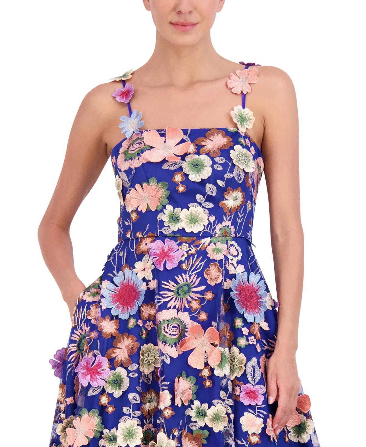 eliza j floral appliqu mesh midi dress Eliza J Embroidered Sequin Midi Dress - Navy