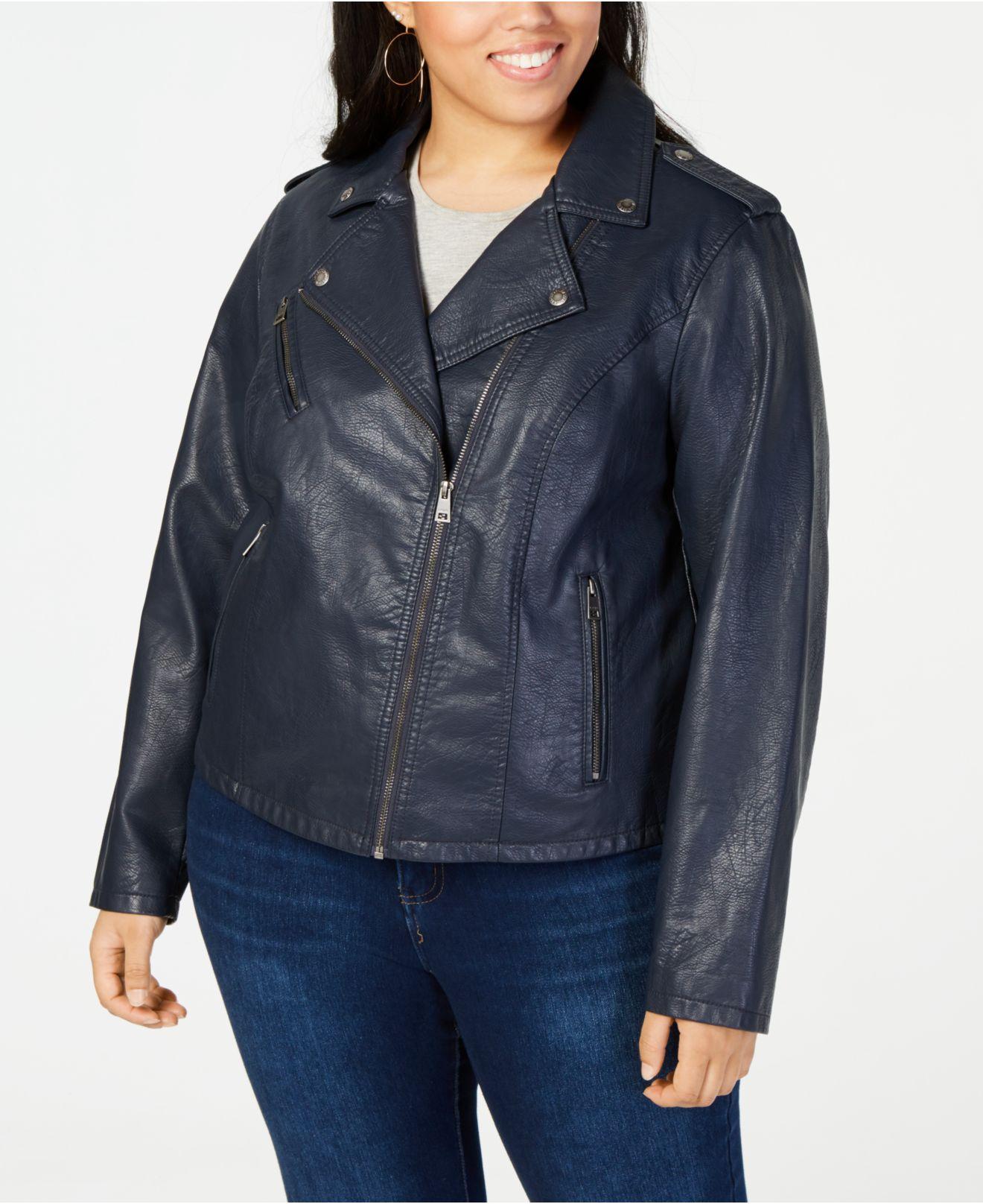 Levi's ® Trendy Plus Size Faux-leather Moto Jacket in Navy (Blue) - Lyst