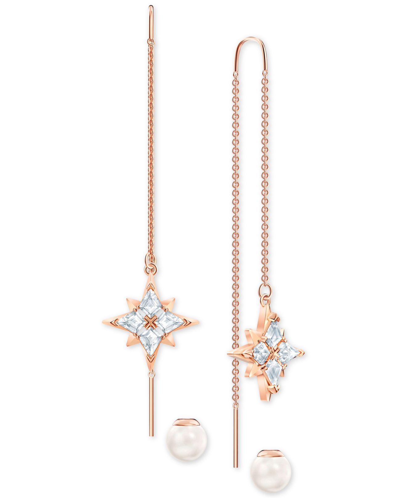 Swarovski Rose Gold-tone Imitation Pearl & Crystal Star Threader Drop