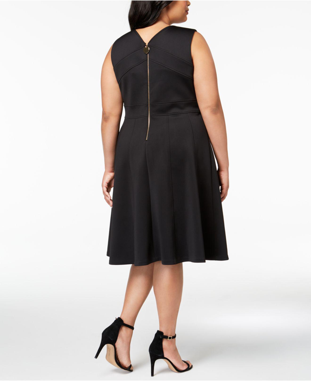 black v neck fit and flare dress