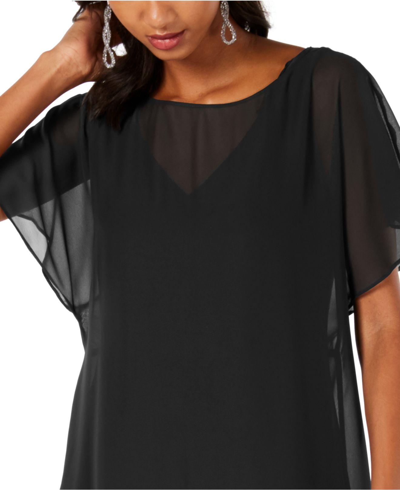 Adrianna Papell Chiffon Overlay A Line Dress Adrianna Papell Chiffon-overlay A-line Dress in Black | Lyst
