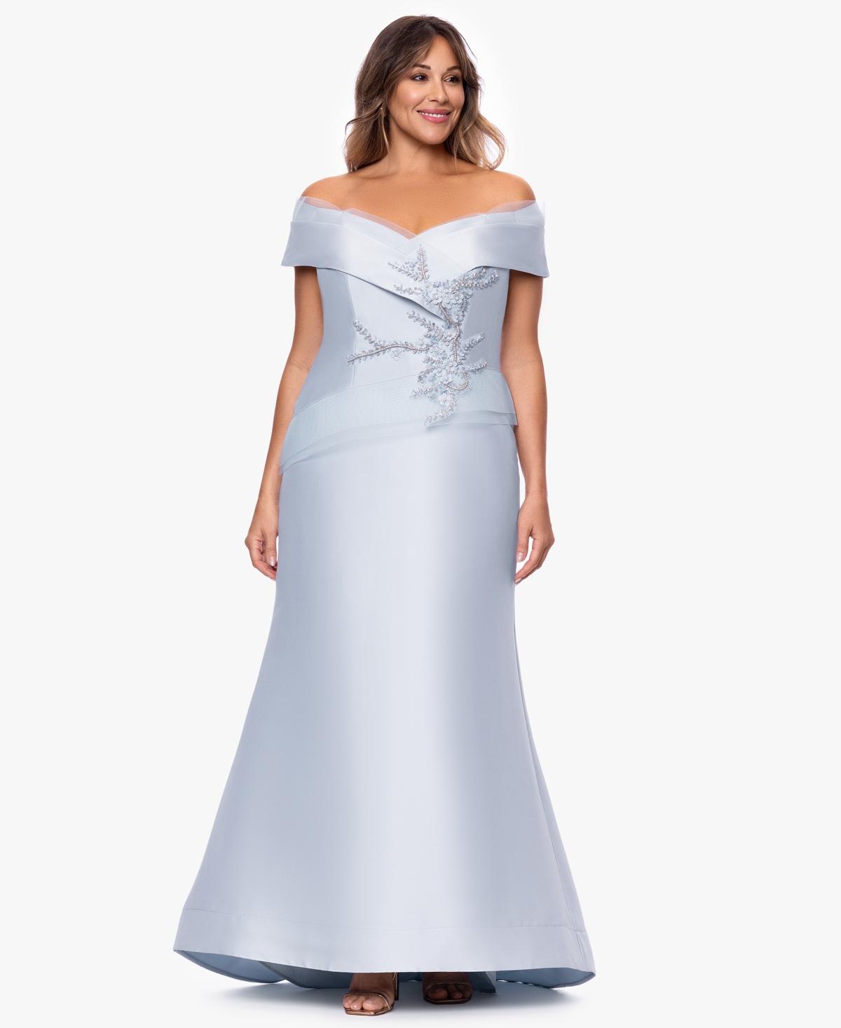 betsy and adam light blue dress Betsy & Adam Women's Halter Neck Ball Gown - Sage/Gold