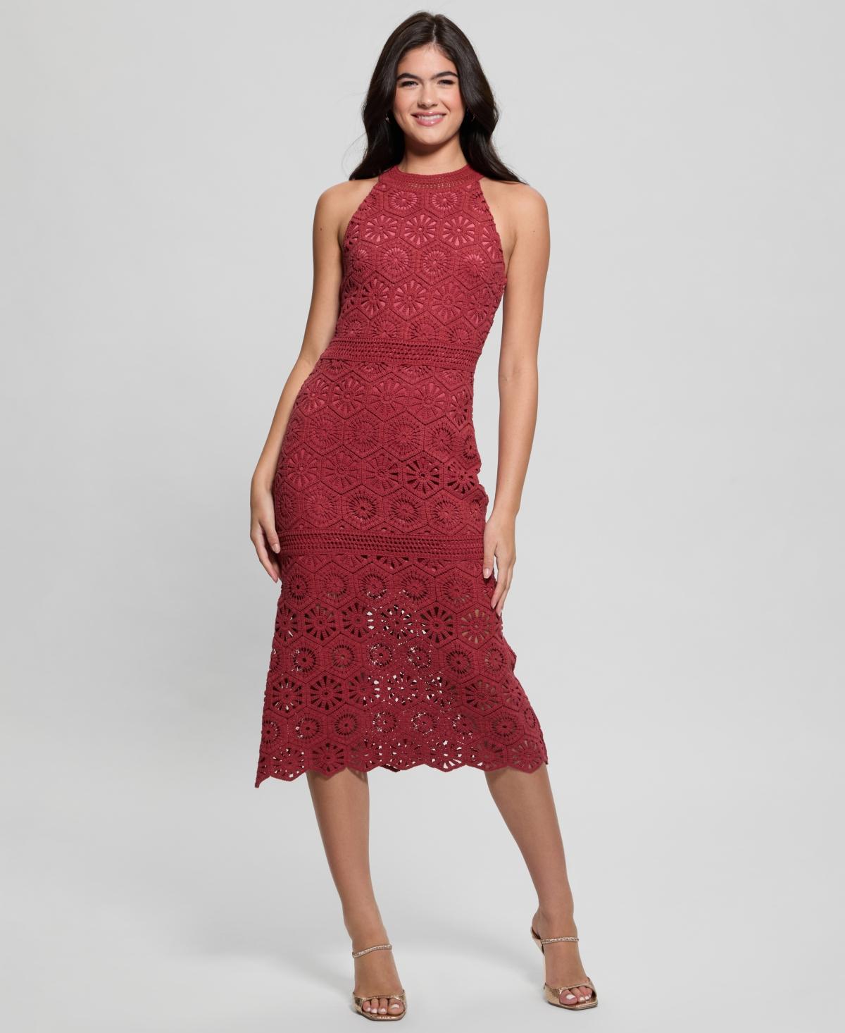 Guess Nicki Crocheted Sleeveless Midi Dress in Red Lyst