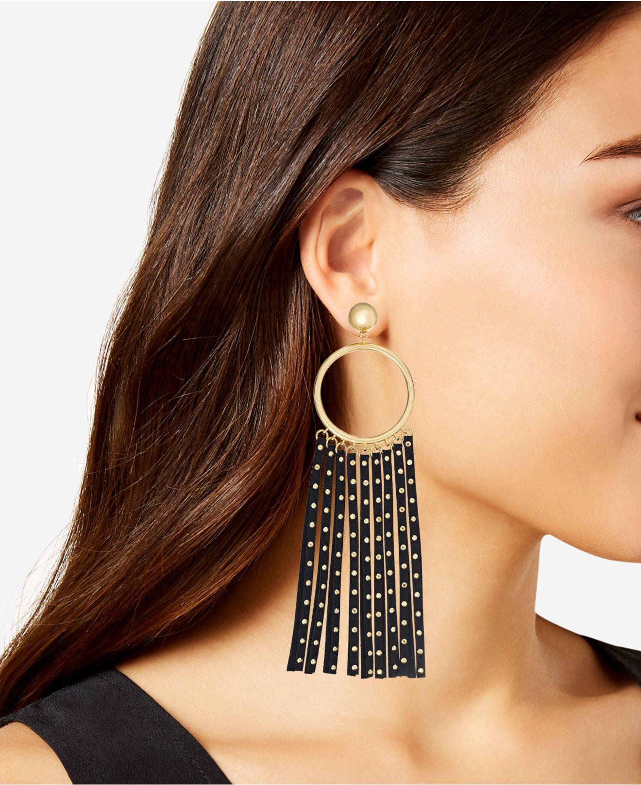 Kate Spade Goldtone Circle & Studded Faux Leather Statement Earrings