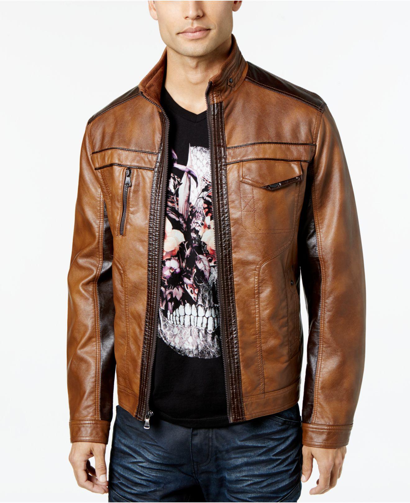 INC International Concepts Jones Two-tone Faux-leather Jacket in Brown ...
