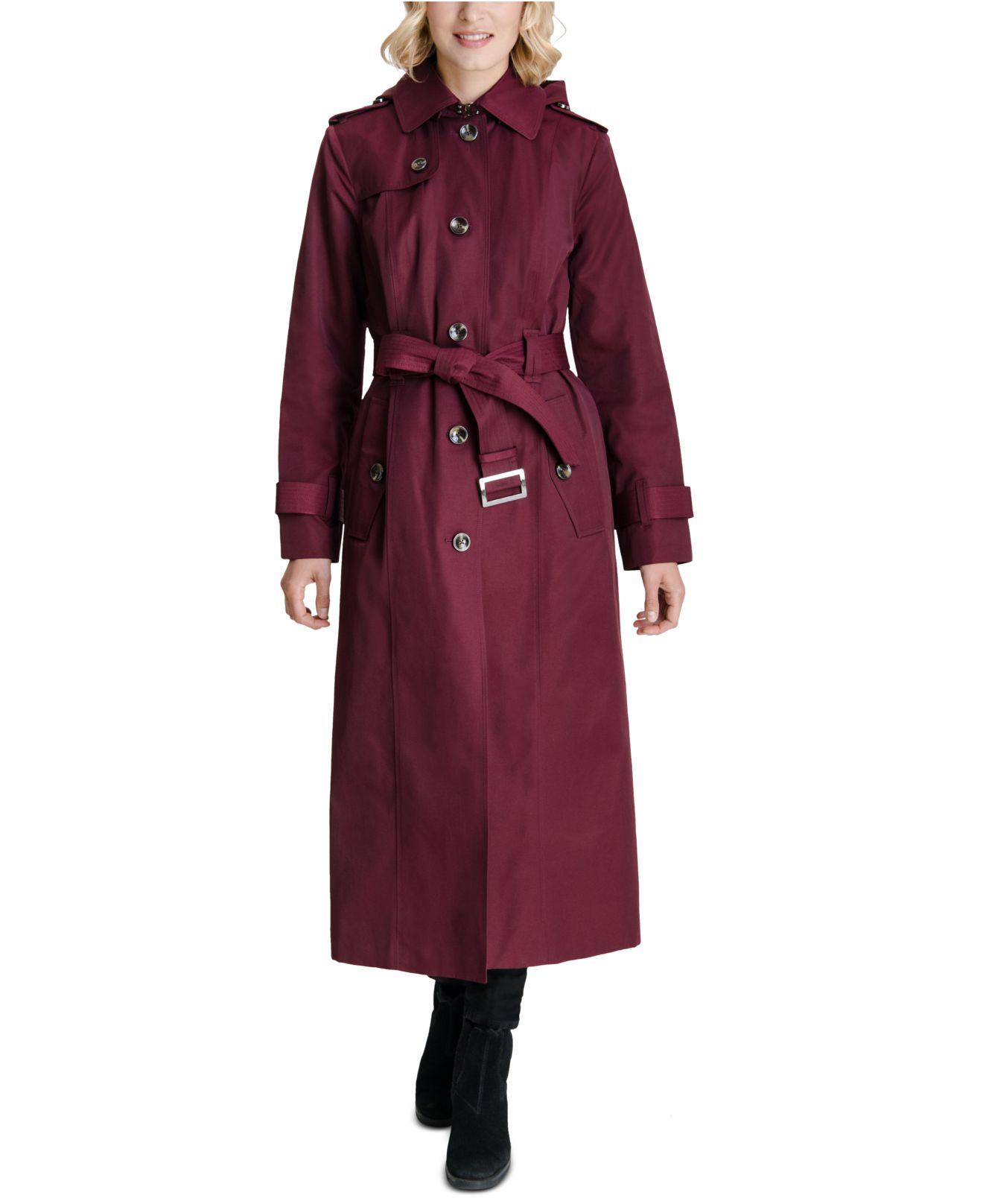 london fog women's hooded long trench coat with liner
