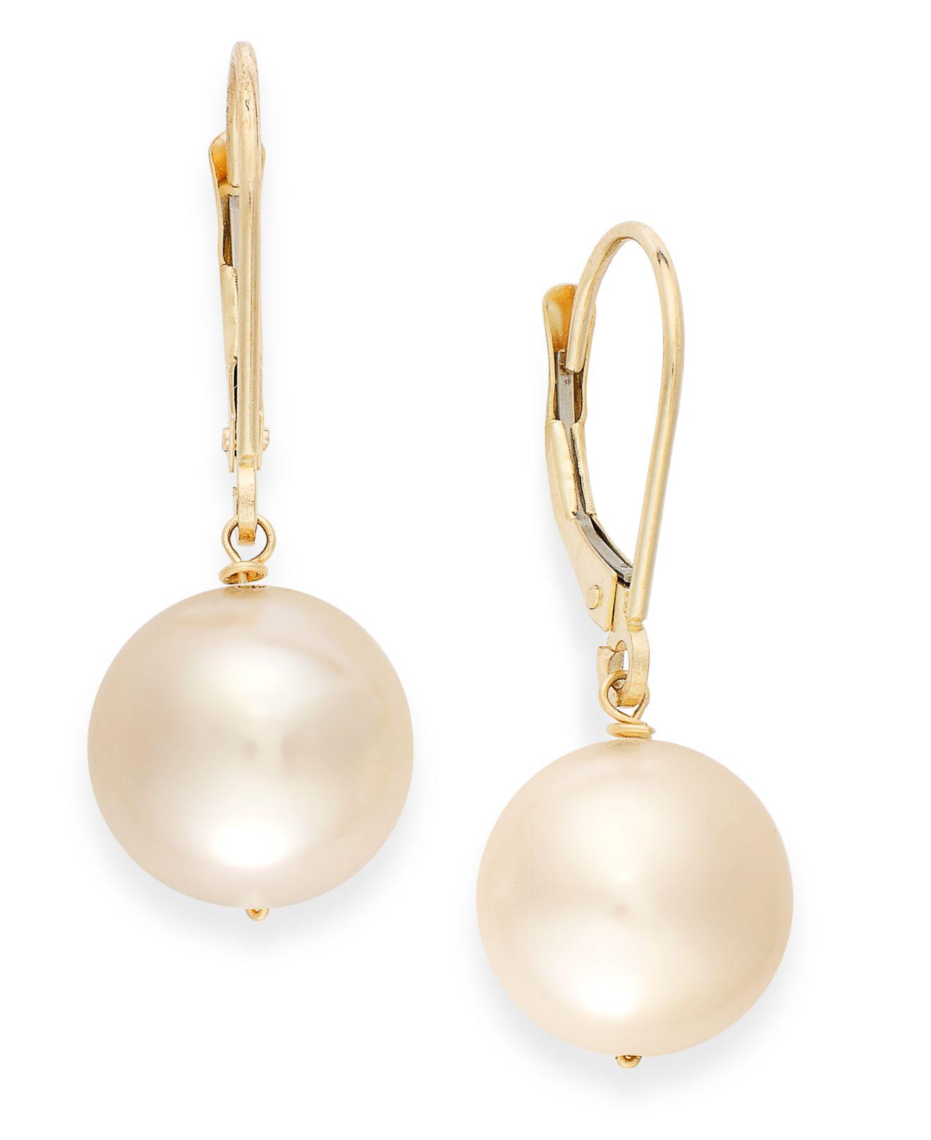 Macy's Cultured Freshwater Pearl Earrings In 14k Gold (10mm) Lyst