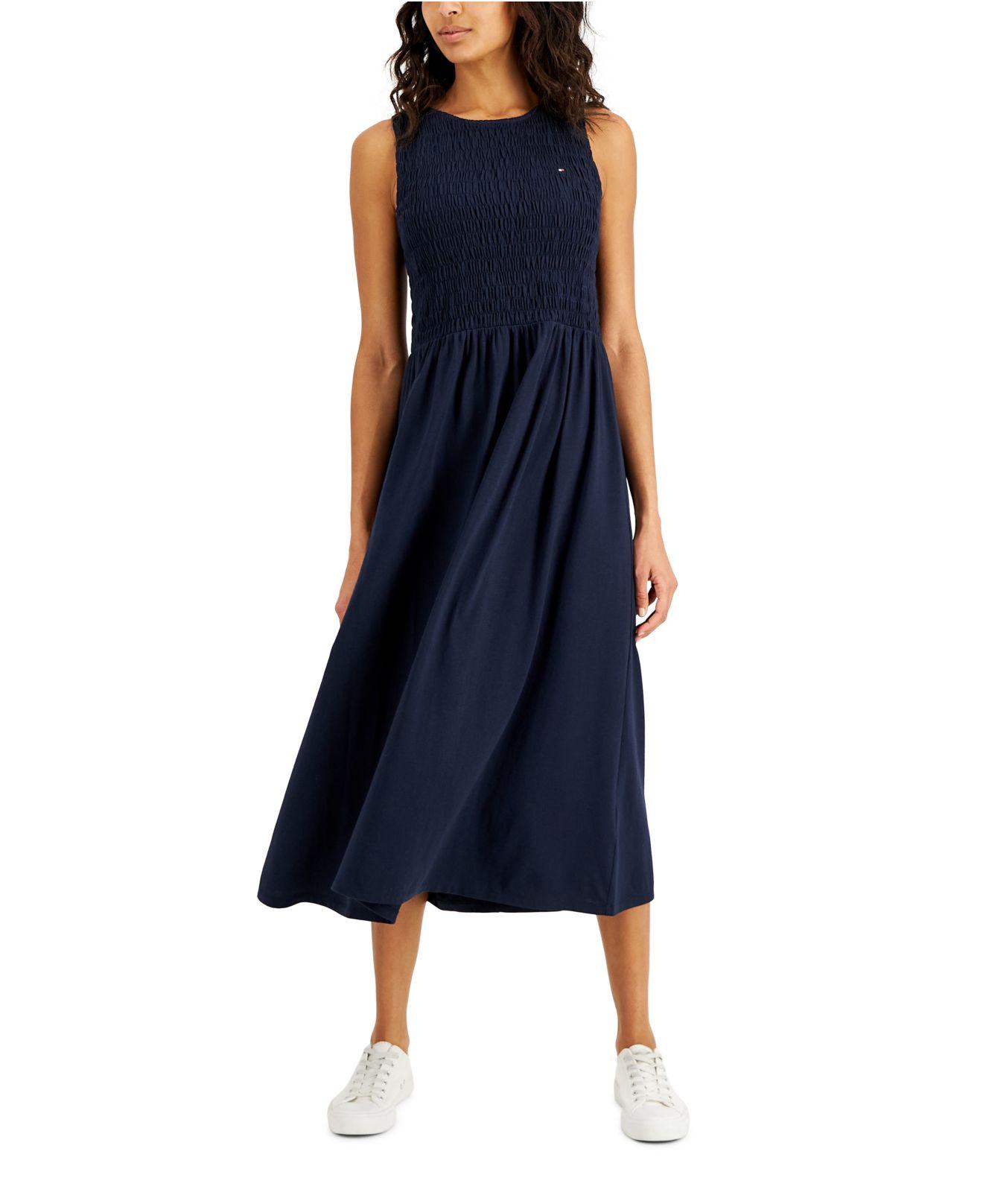 Tommy Hilfiger Smocked Sleeveless Dress in Blue | Lyst