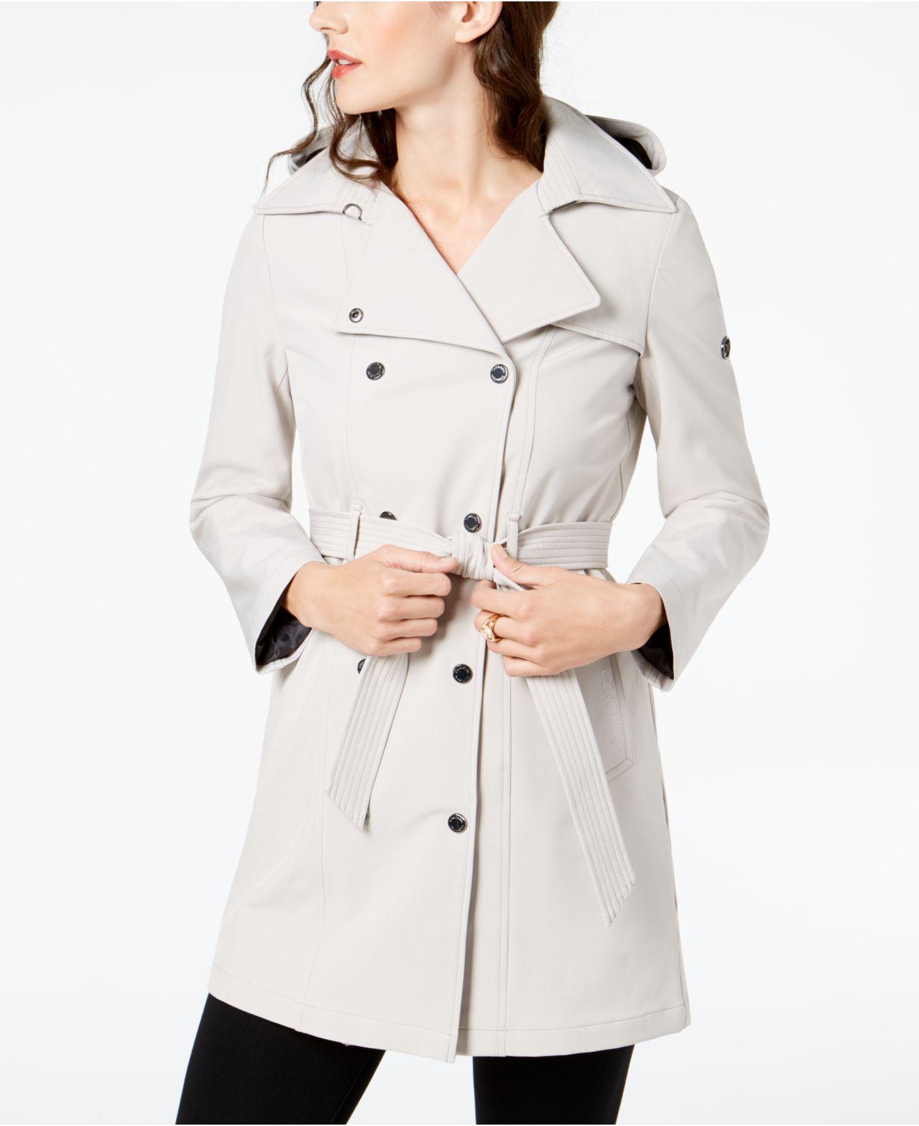 Calvin Klein Synthetic Petite Double Breasted Belted Trench Coat, Created  For Macy's in Oyster (Natural) | Lyst