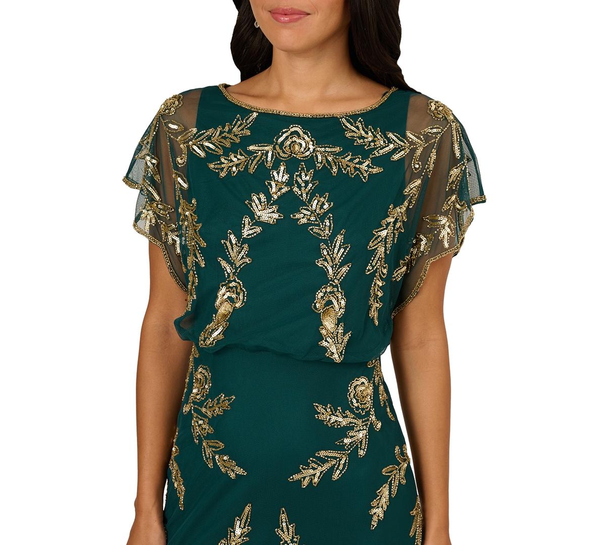 Adrianna Papell Private Label Beaded Flutter Blouson Dress in Green | Lyst