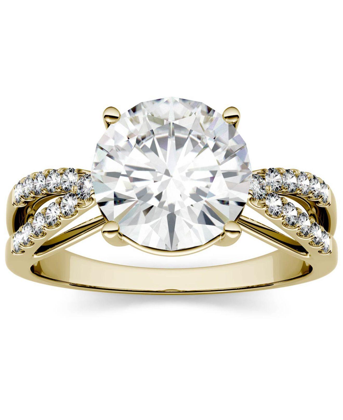 WEB限定カラー チャールズ アンド コルバード レディース リング アクセサリー Moissanite Three Stone Halo Ring  ct. Diamond Equivalent in 14k White Gold
