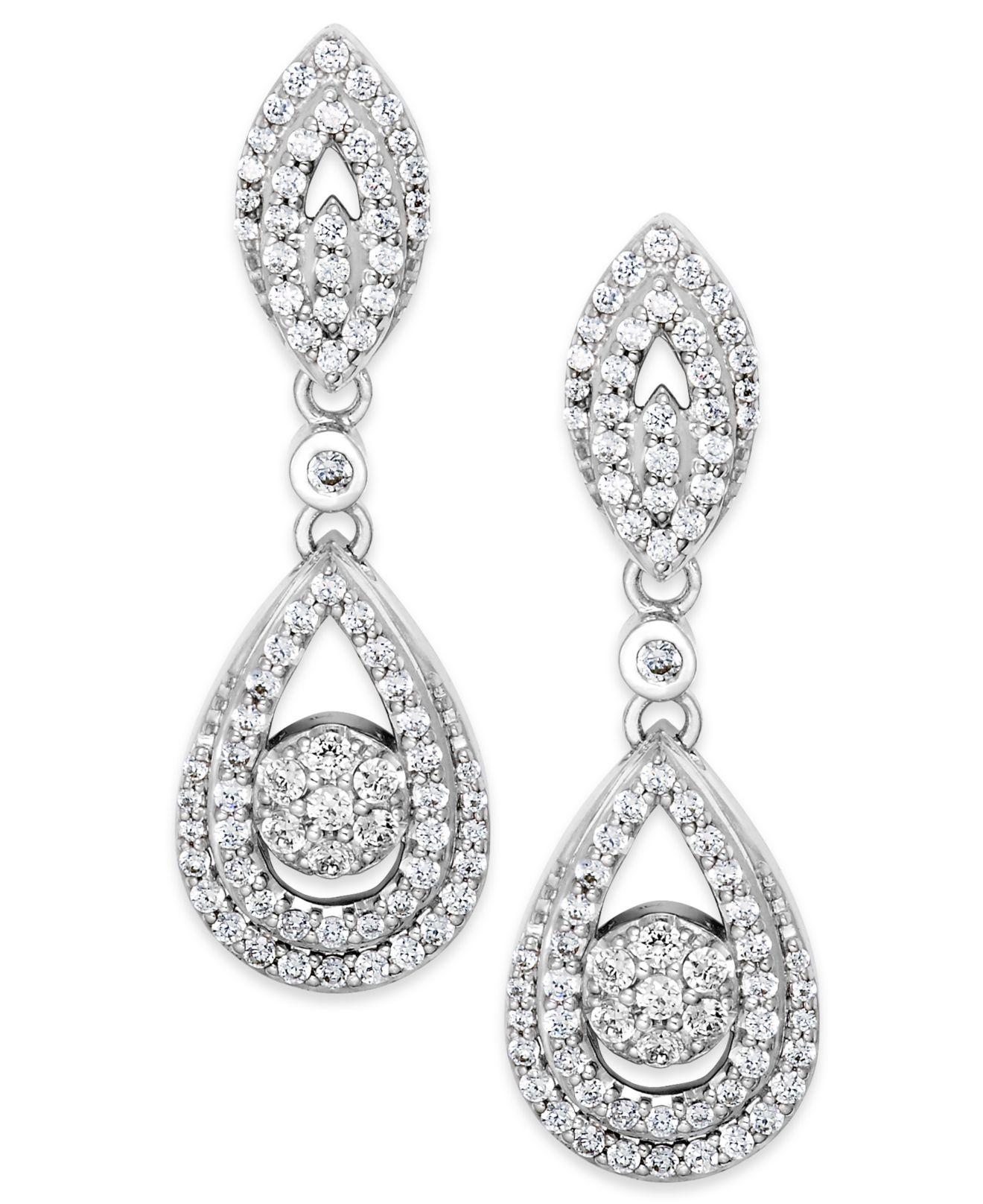 Wrapped in Love Diamond Dangling Drop Earrings In 14k White Gold (1 Ct ...