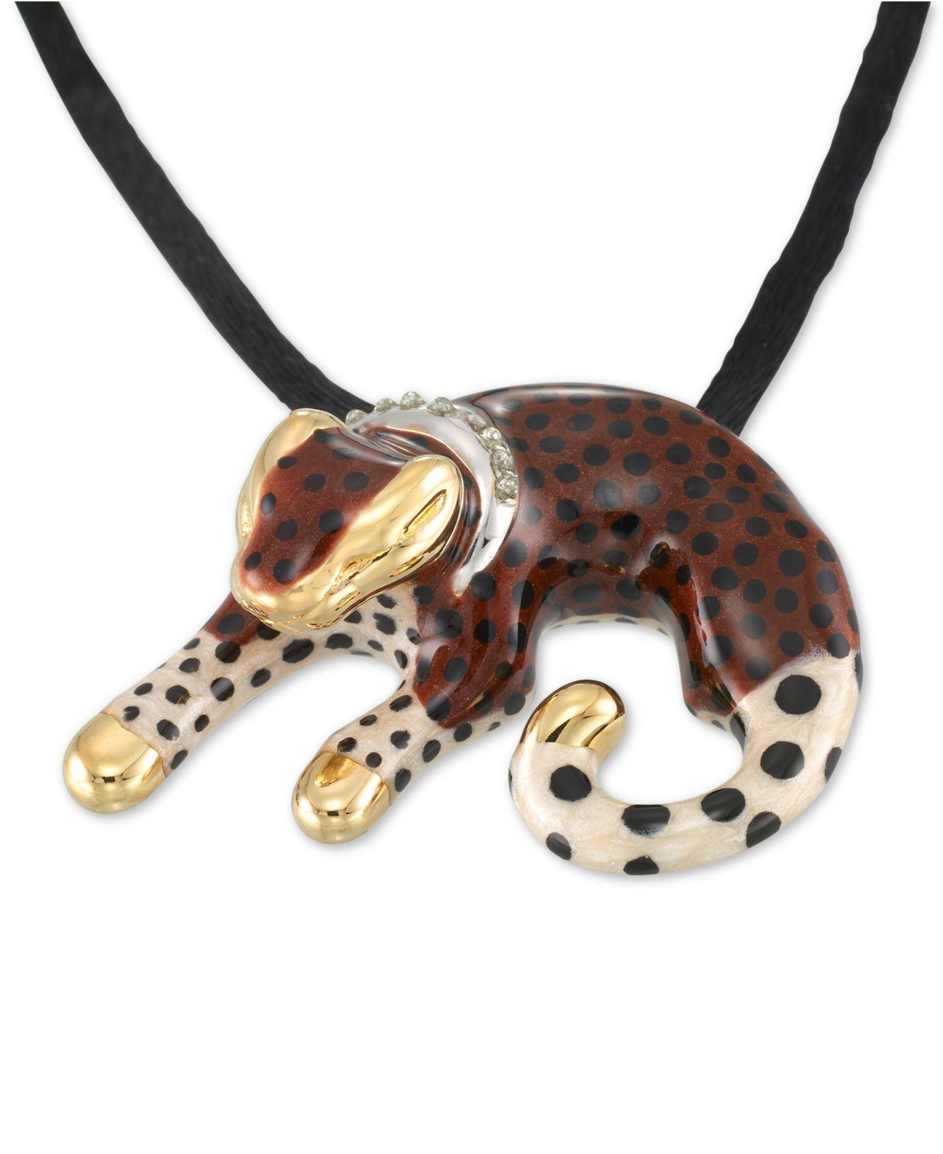 Macy's Diamond Accent & Enamel Leopard Silk Cord Pendant ...