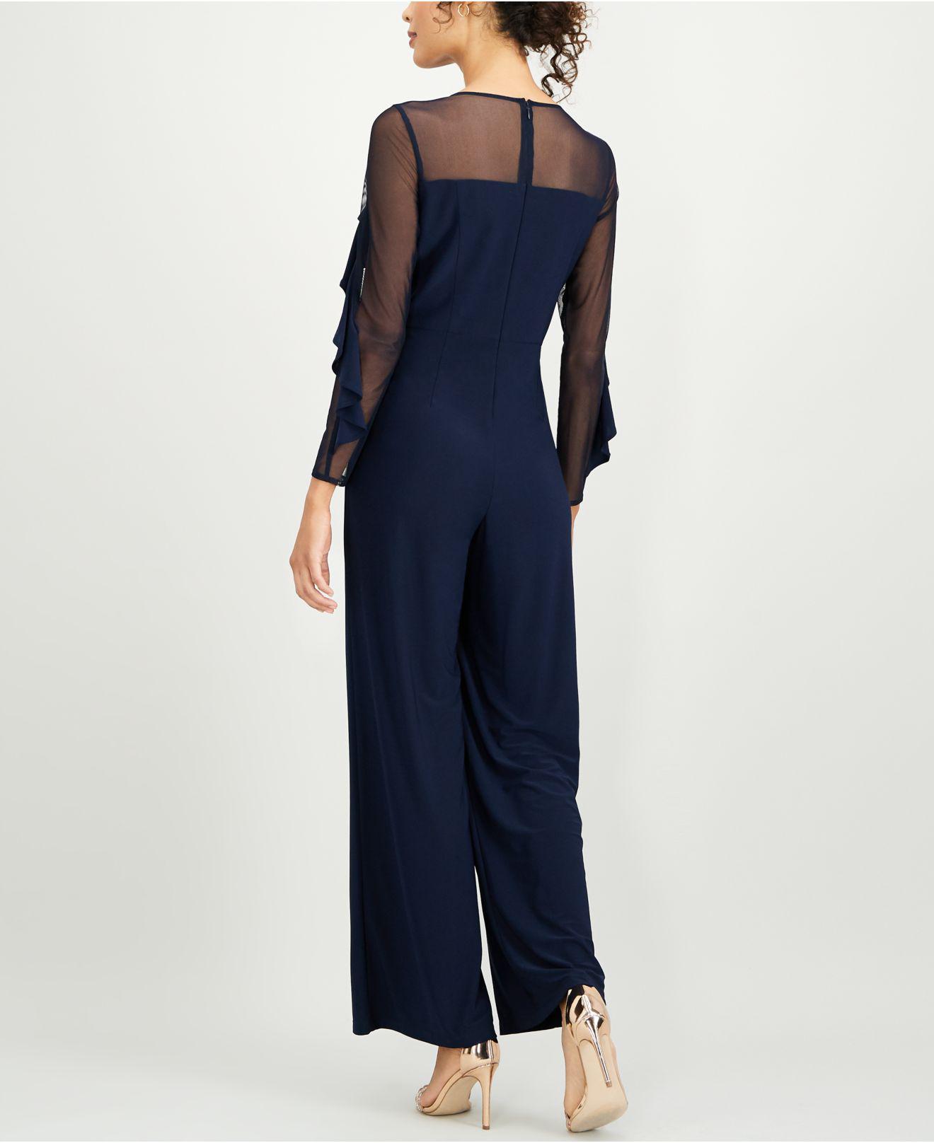 R & m richards sales petite illusion ruffle jumpsuit