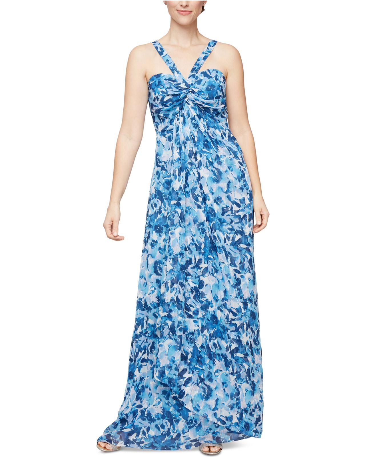 Alex & Eve Floral-print Halter Gown in Blue | Lyst