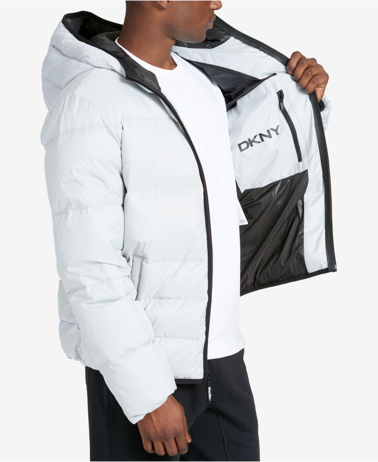 DKNY Men's Mid-length Hooded Puffer Jacket in White for Men | Lyst