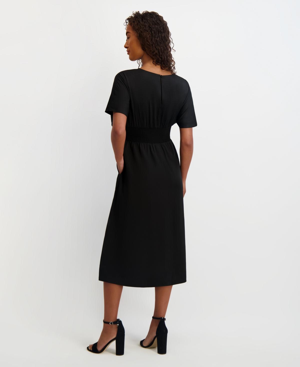 Kensie Dolman-sleeve Cinched-waist Midi Dress in Black | Lyst