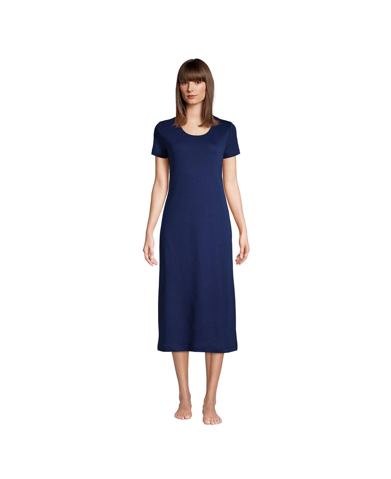 Lands' End Tall Supima Cotton Short Sleeve Midcalf Nightgown Dress in