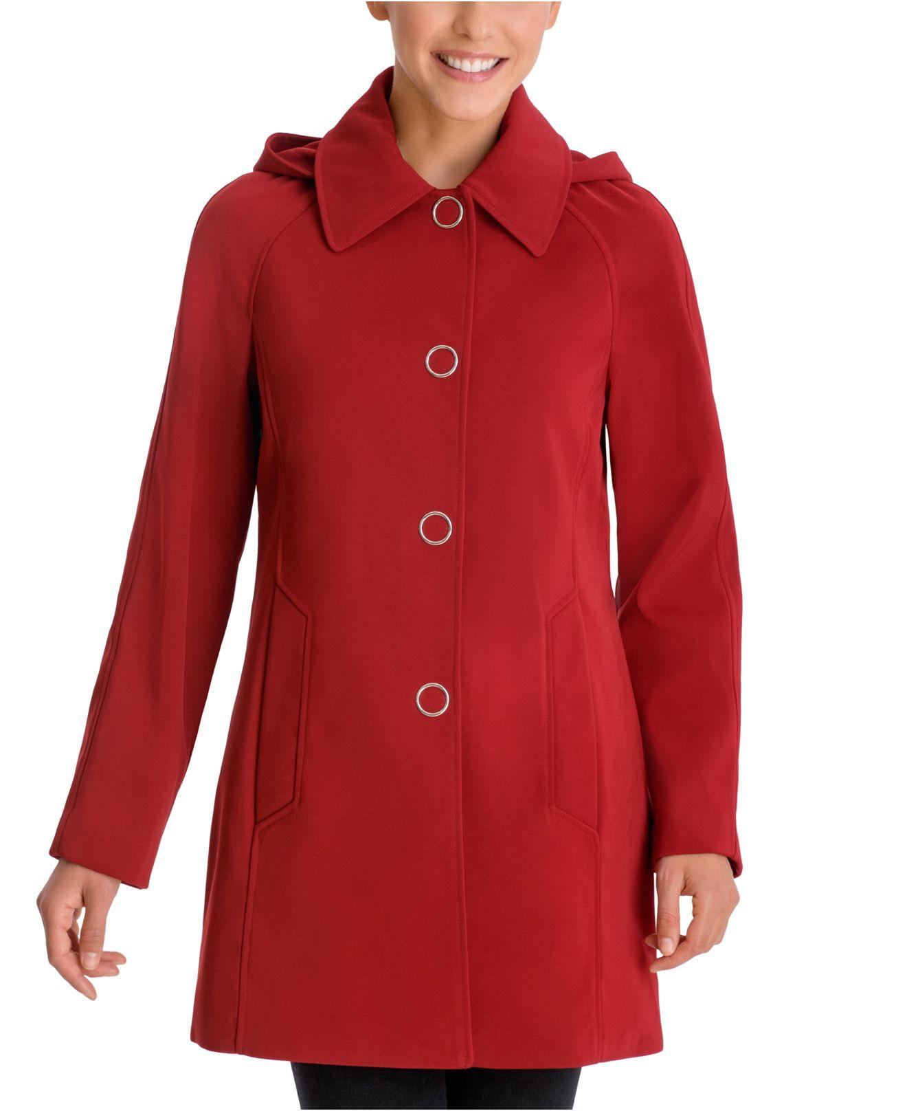 London Fog Synthetic Singlebreasted Hooded Raincoat in Red Lyst