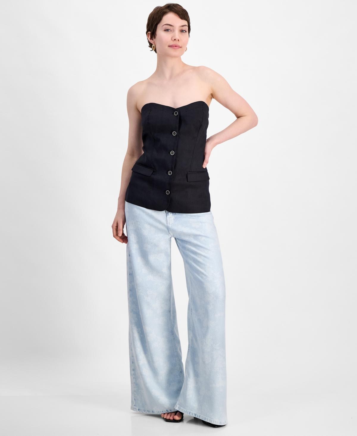 売れ筋商品|||ゲス カットソー トップス レディース Women's Isabeau Sleeveless Corset Button-Front Top Jet Black A996 Guess Isabeau Sleeveless Corset Button-front Top in Black | Lyst