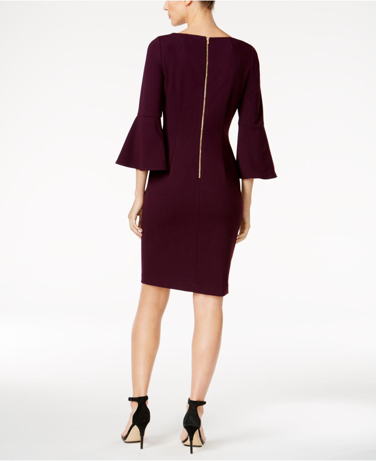 Calvin Klein Bell-sleeve Sheath Dress in Purple | Lyst