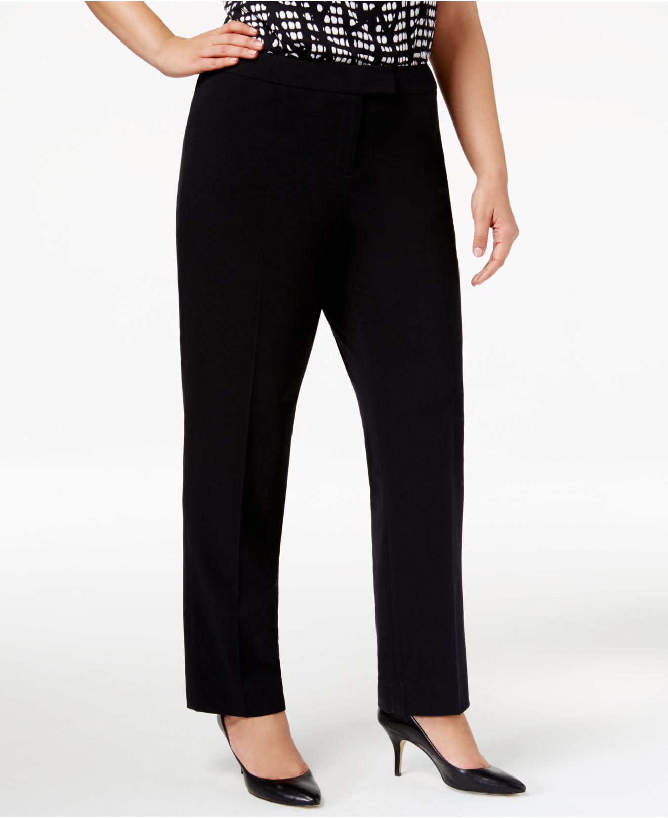 Anne Klein Synthetic Plus Size Straight-leg Pants in Black - Lyst