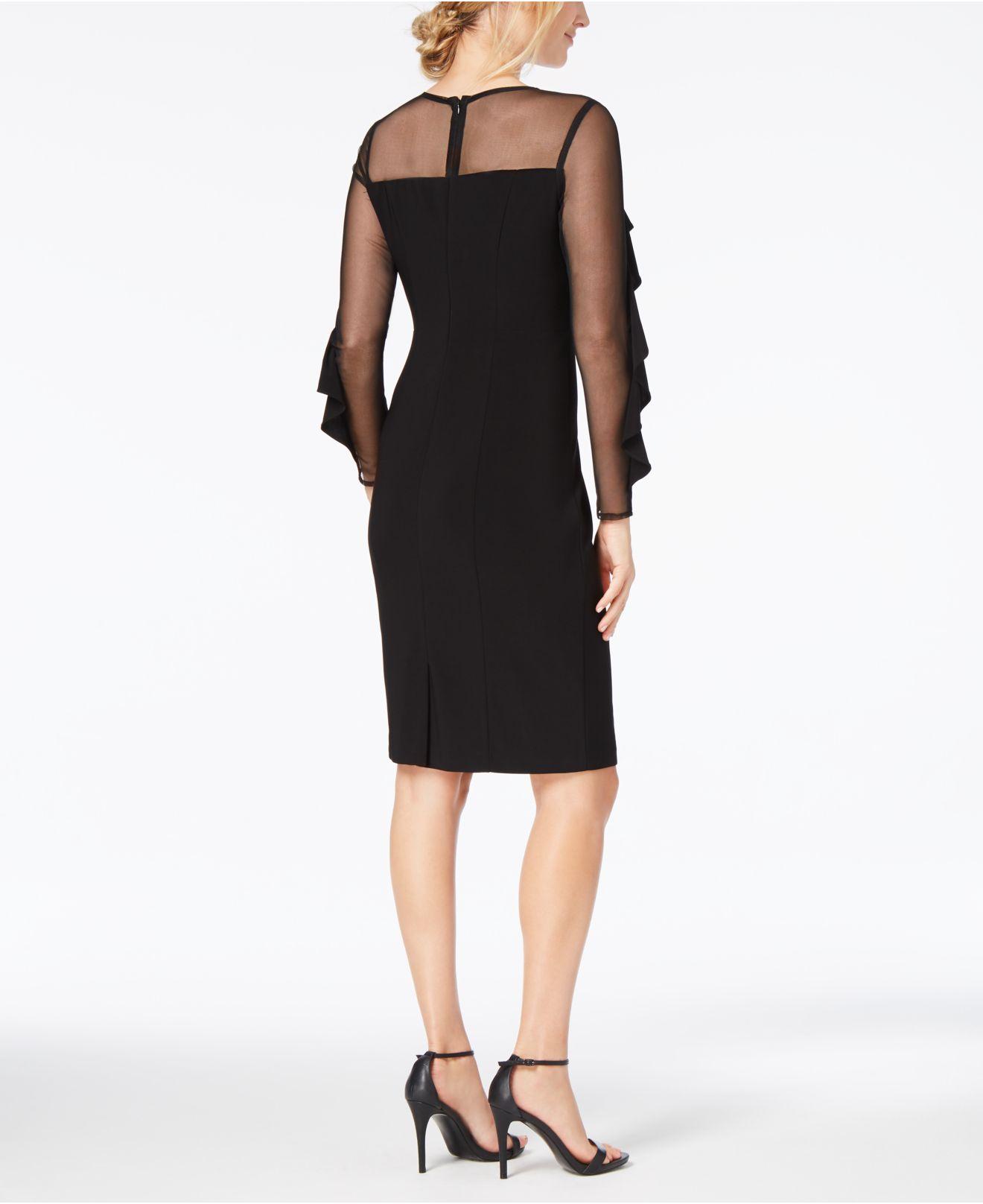 R & M Richards Synthetic Petite Illusion-sleeve Dress in Black - Lyst