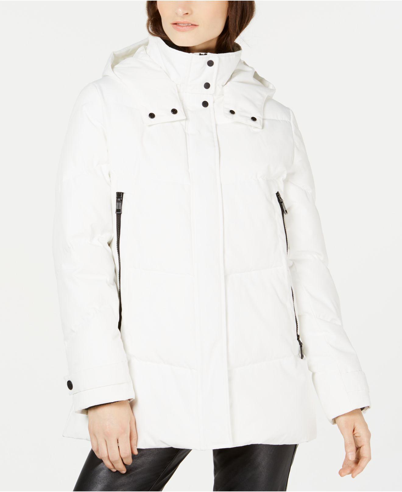 Vince Camuto Synthetic Hooded Double Zipper Puffer Coat in White Lyst