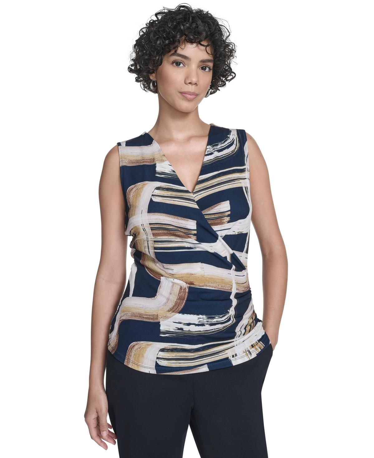 売れ筋商品|||カルバンクライン カットソー トップス レディース Women's Printed Keyhole-Neck Sleeveless Blouse Light Sky Multi Calvin Klein Blouses for Women | Online Sale up to 72% off