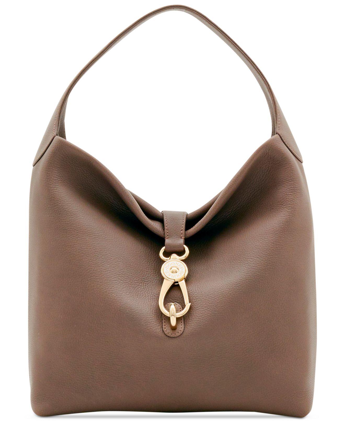 Dooney & Bourke Leather Logo Lock Medium Shoulder Bag in Taupe (Brown