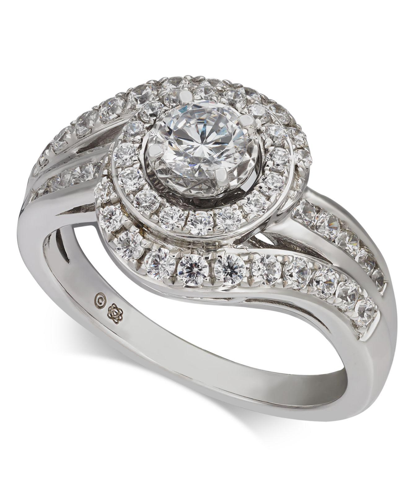 Macy's Diamond Swirl Halo Engagement Ring (1 Ct. T.w.) In 14k White