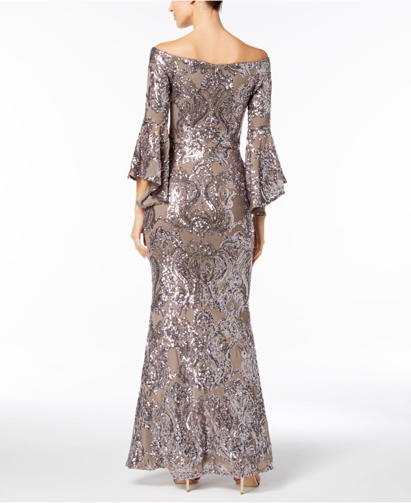 Betsy & Adam Sequined Off-the-shoulder Gown - Lyst