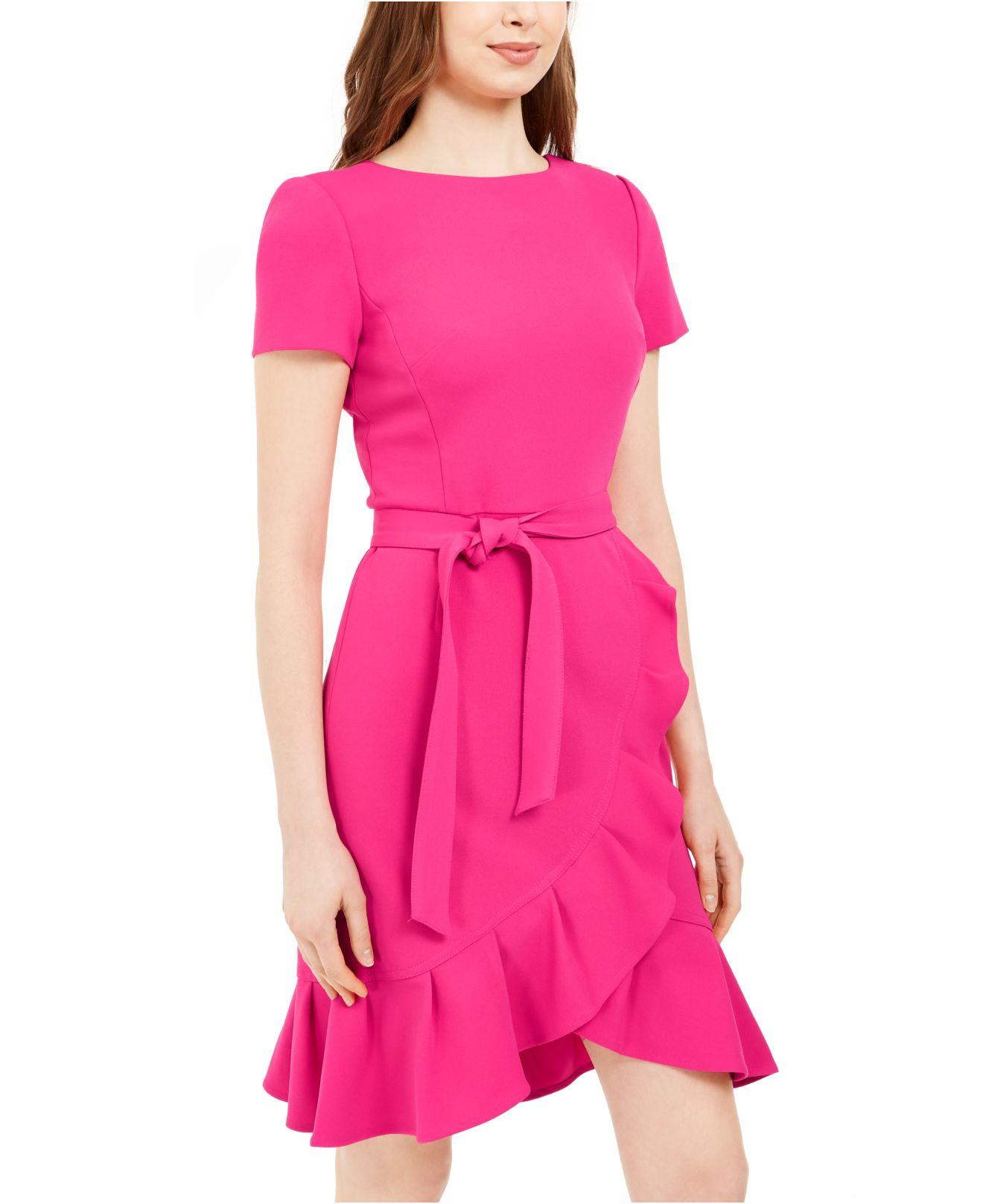 Calvin Klein Petite Ruffled Tulip-hem Crepe Dress in Pink | Lyst