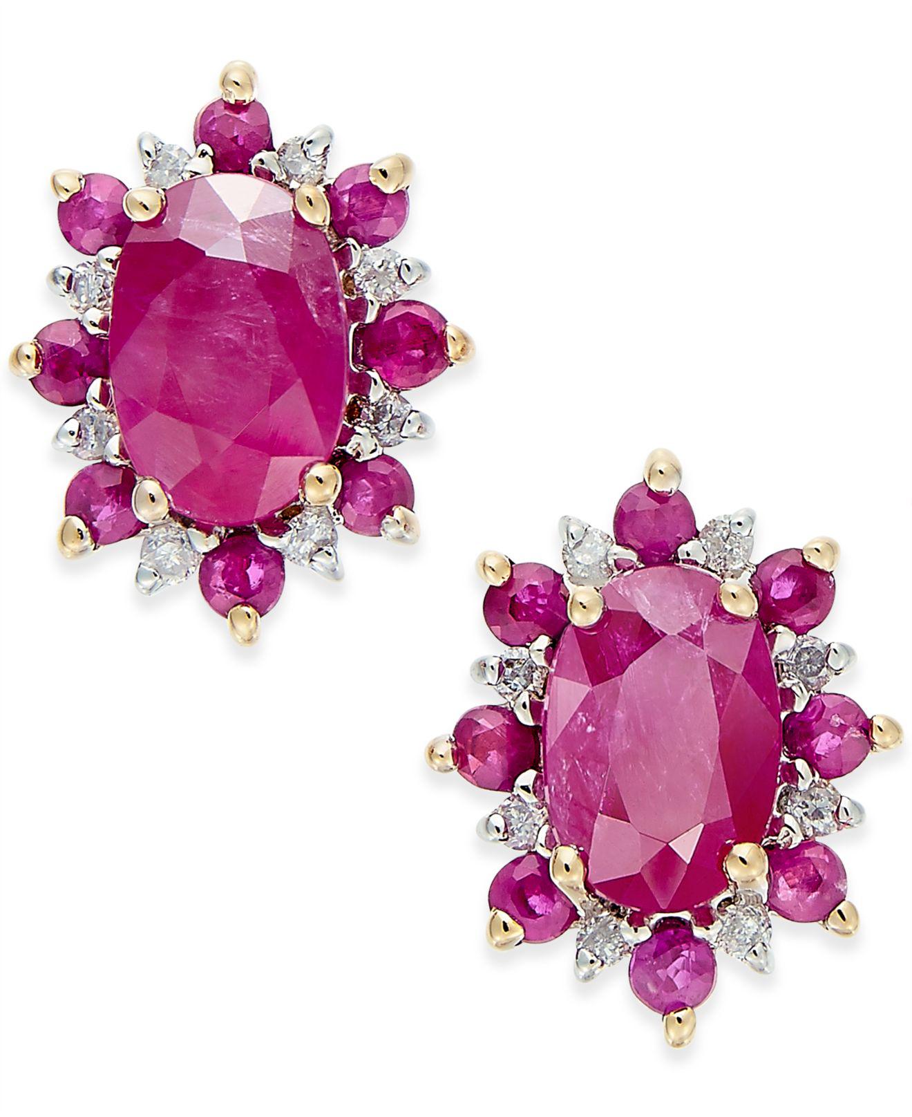 Macy&#39;s Ruby (1-5/8 Ct. T.w.) And Diamond Accent Stud Earrings In 14k Gold in Yellow Gold ...