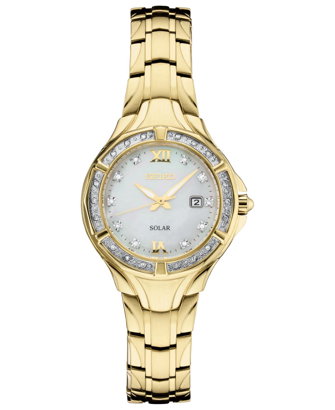 Seiko Solar Diamond Collection Diamond-accent Gold-tone Stainless Steel  Bracelet Watch 29mm in Gold Tone,Mother of Pearl (Metallic) - Lyst