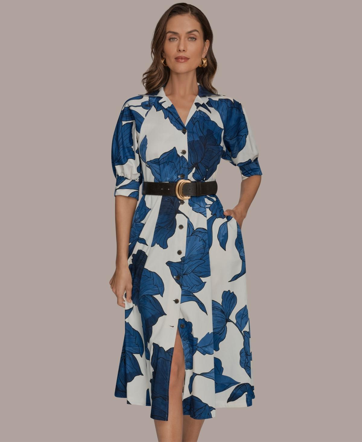 donna karan belted shirt dress Donna Karan Women's Sleeveless Midi Halter Shirt Dress in Black Multi, Size 14W