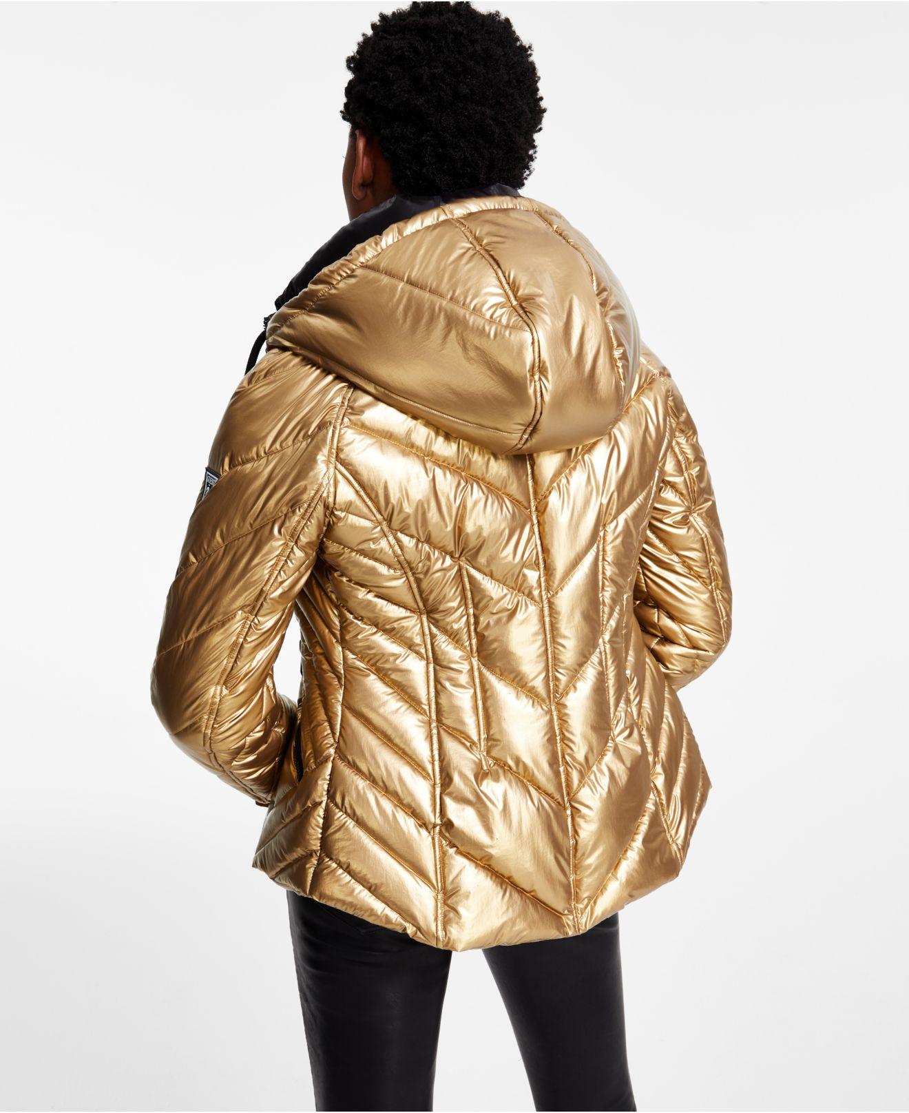Guess Metallic Quilted Hooded Puffer Coat, Created For Macy's | Lyst