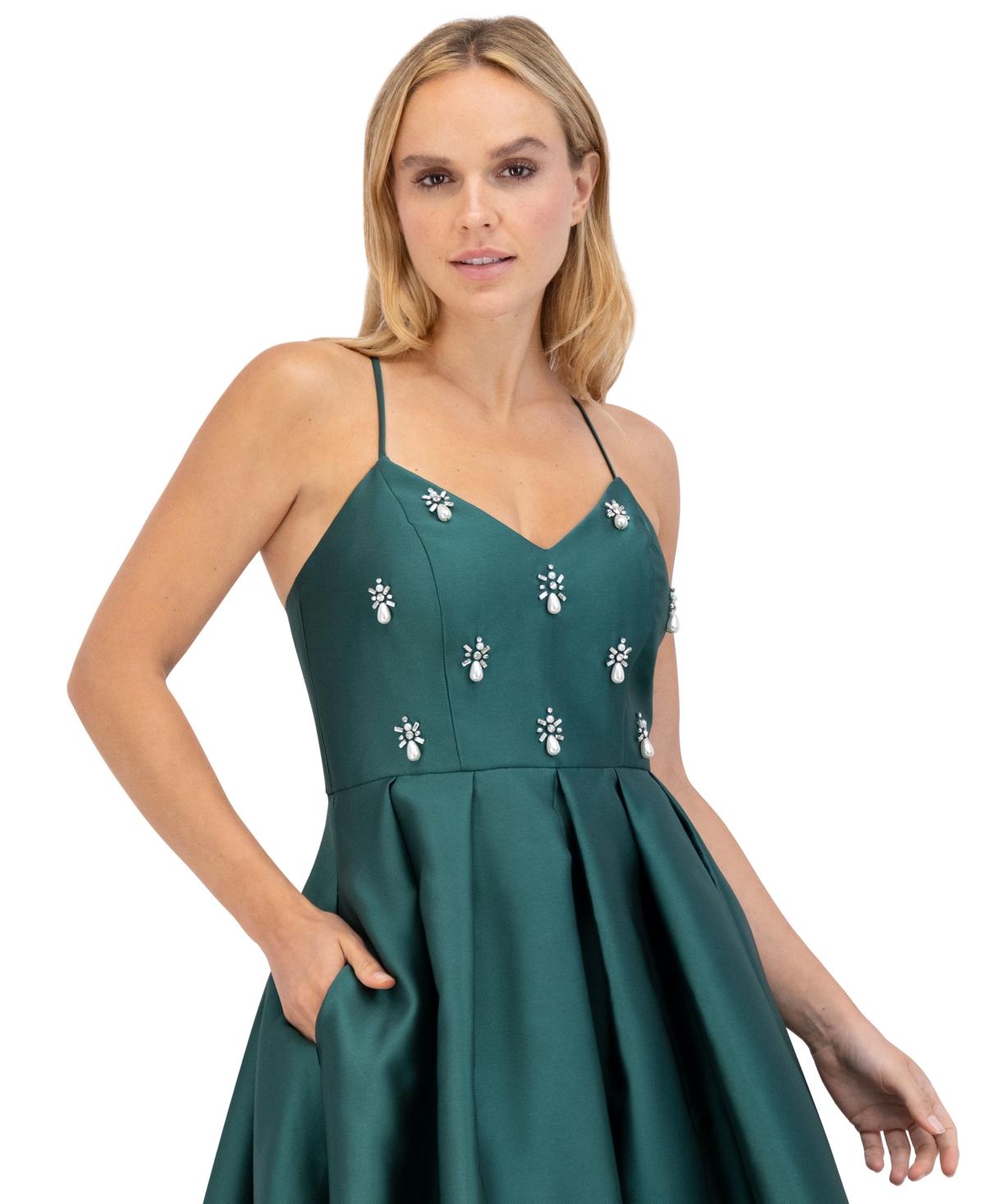 Eliza J Beaded-bodice Pleated High-low Gown in Green | Lyst