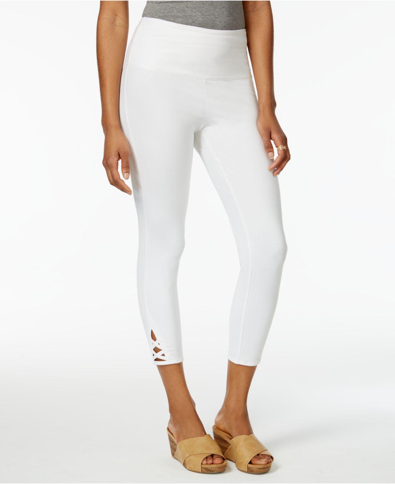 Cotton Lattice-hem Capri Leggings 