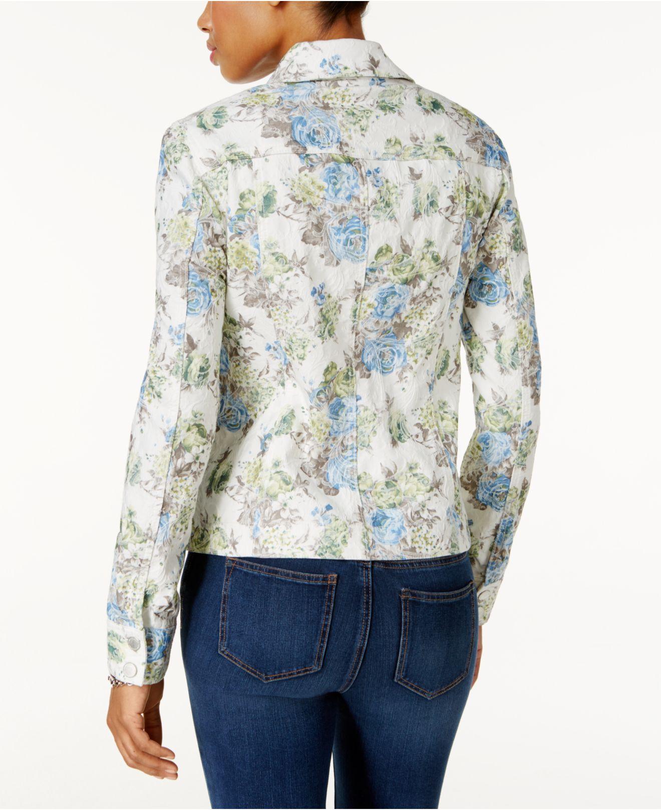 Charter Club Floral-print Denim Jacket in Blue - Lyst