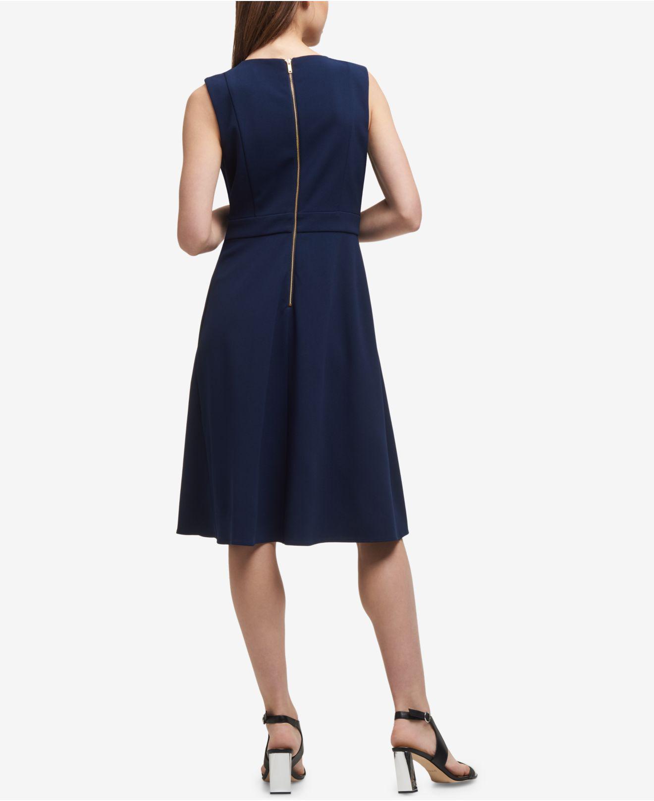 dkny blue pleated dress