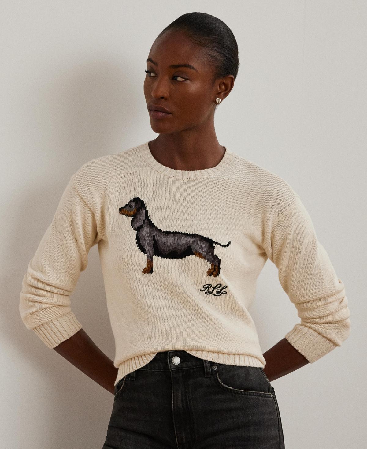 Ralph Lauren Cotton Dog Sweater in Natural Lyst