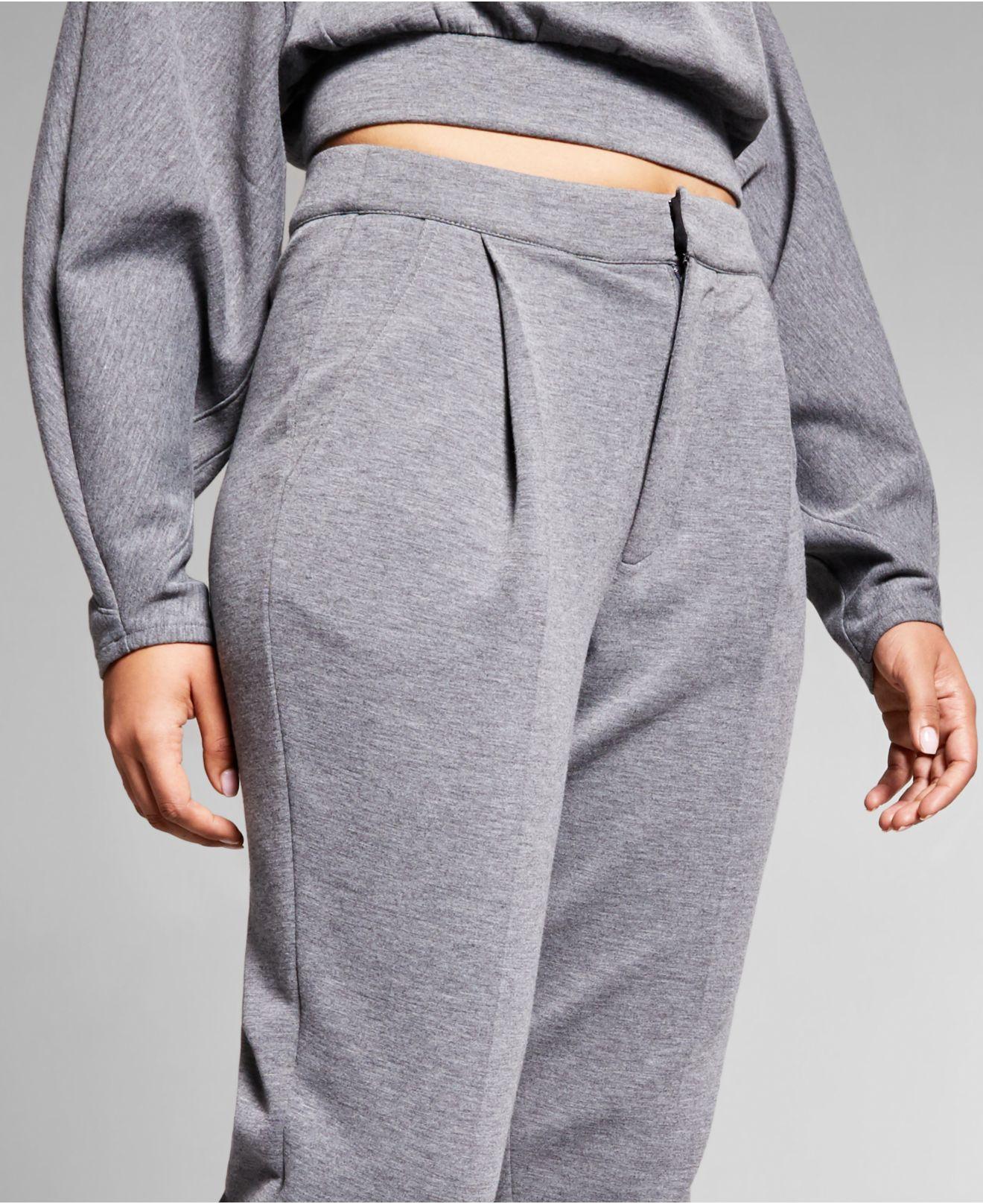 INC International Concepts Jeannie Mai X Inc Mai Pleated Scuba Pants,  Created For Macy's in Gray