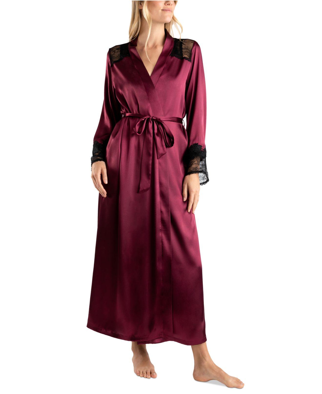 Linea Donatella Enchante Satin Lace-trim Robe in Red | Lyst